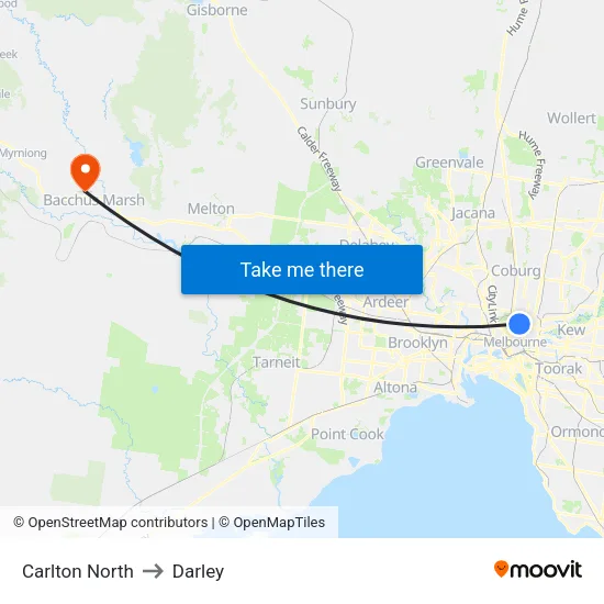 Carlton North to Darley map