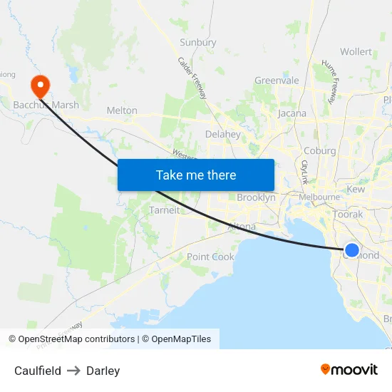 Caulfield to Darley map