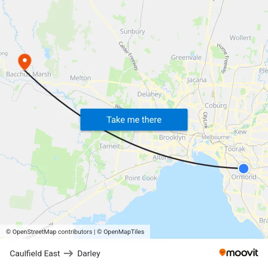 Caulfield East to Darley map