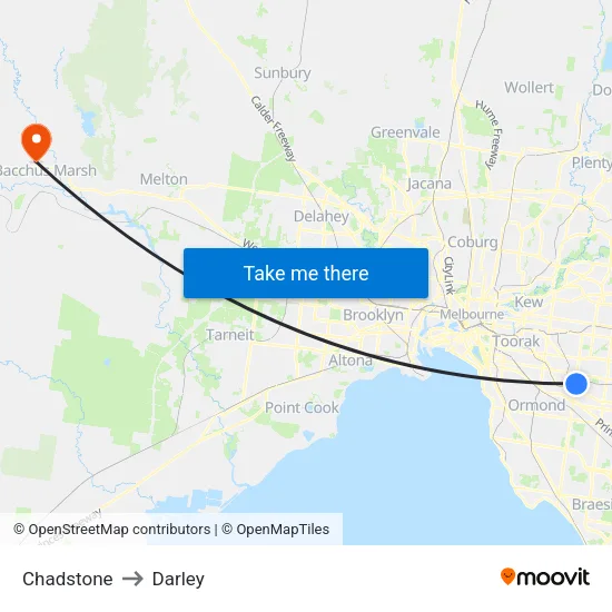 Chadstone to Darley map