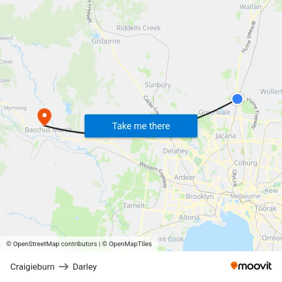 Craigieburn to Darley map
