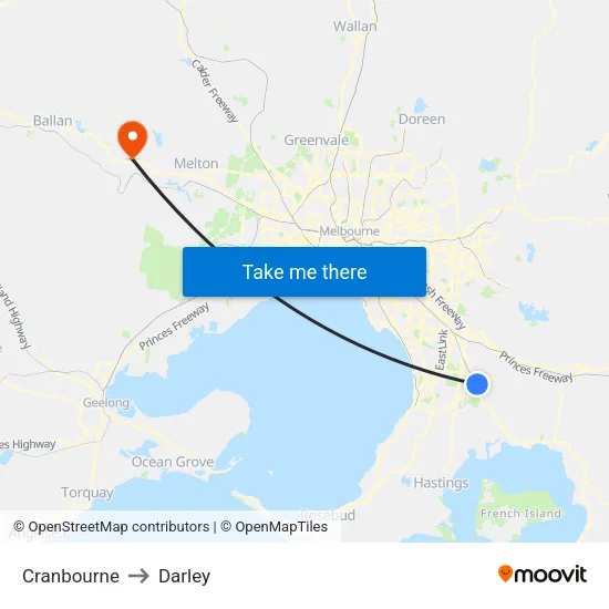 Cranbourne to Darley map