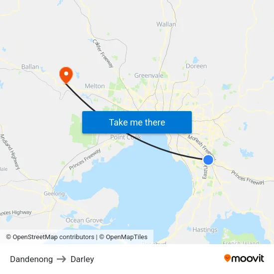 Dandenong to Darley map