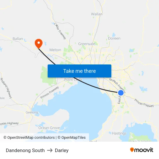 Dandenong South to Darley map