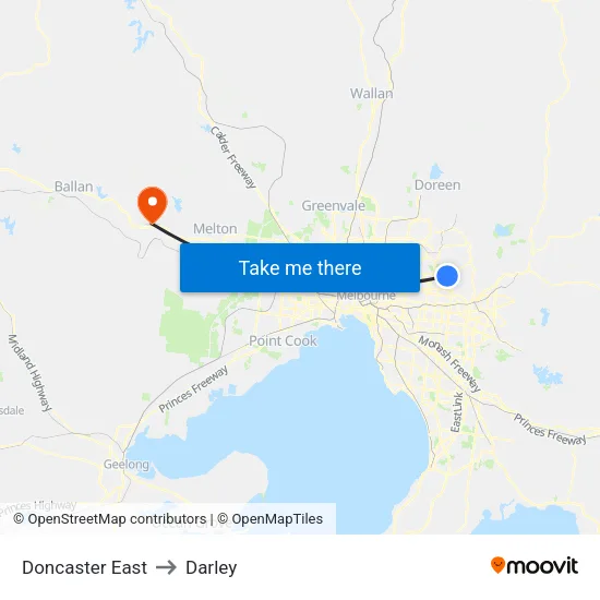 Doncaster East to Darley map