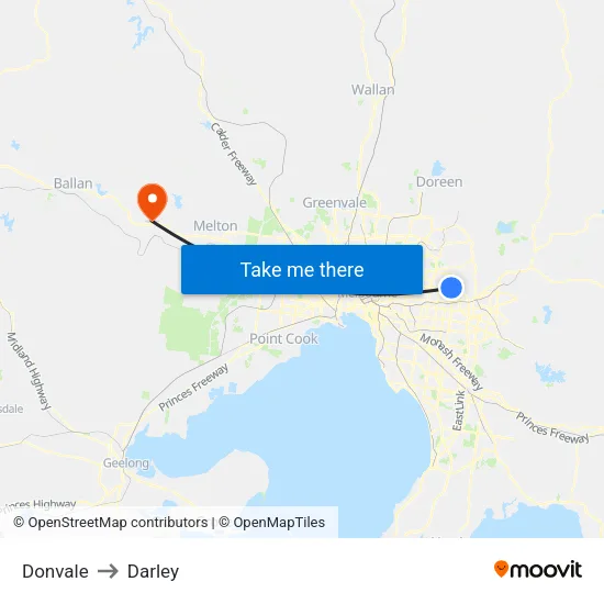 Donvale to Darley map