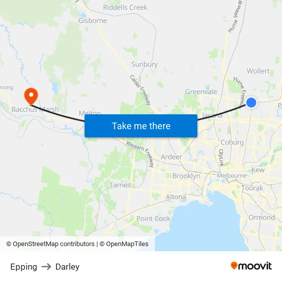 Epping to Darley map