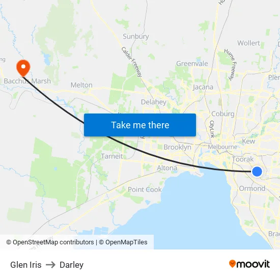 Glen Iris to Darley map