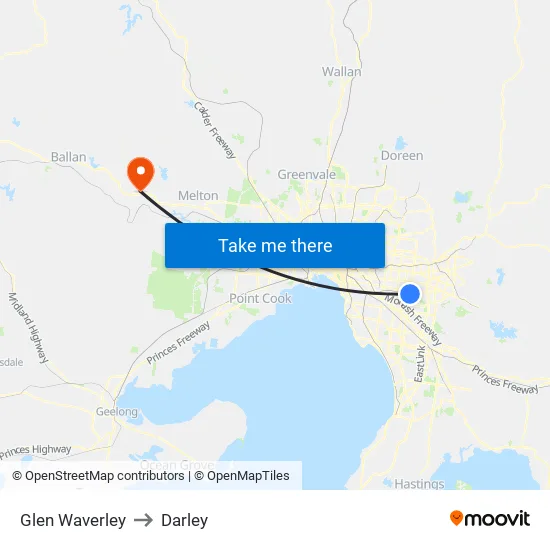 Glen Waverley to Darley map