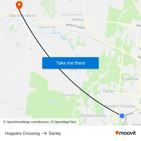 Hoppers Crossing to Darley map
