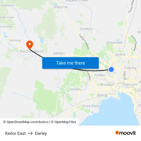 Keilor East to Darley map