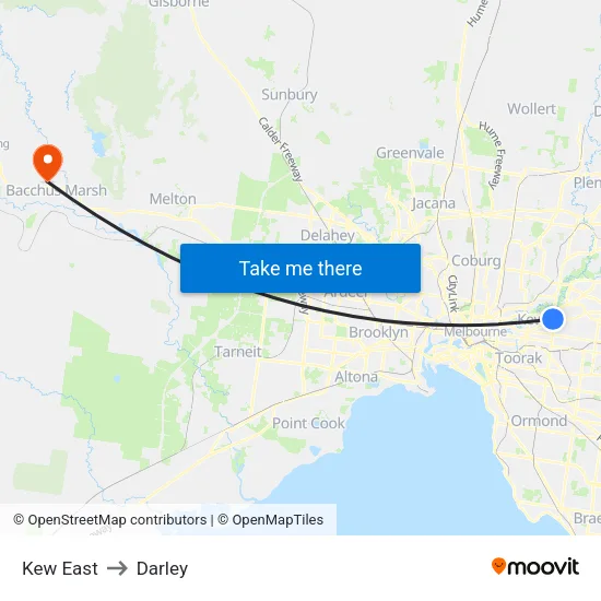 Kew East to Darley map