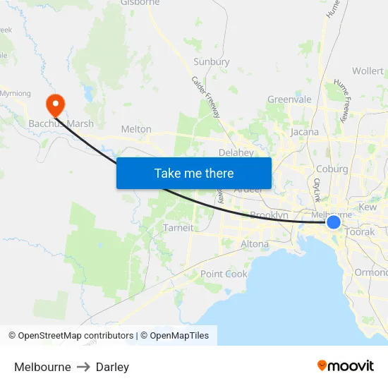 Melbourne to Darley map