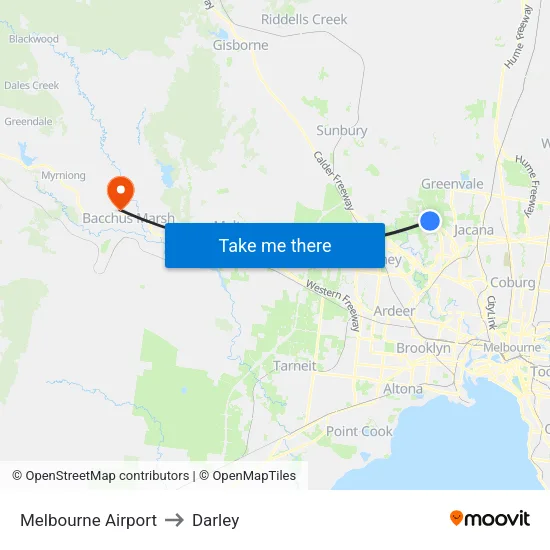 Melbourne Airport to Darley map