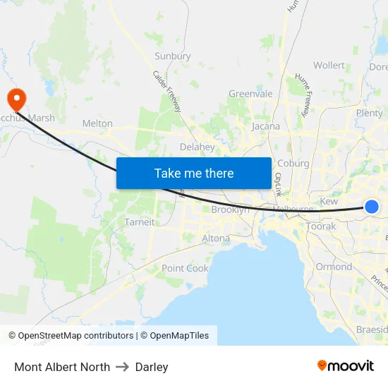 Mont Albert North to Darley map