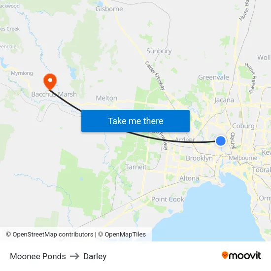 Moonee Ponds to Darley map