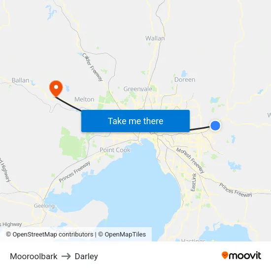 Mooroolbark to Darley map
