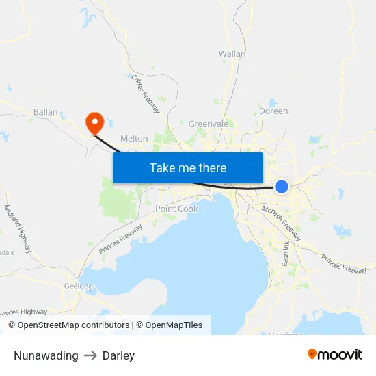 Nunawading to Darley map