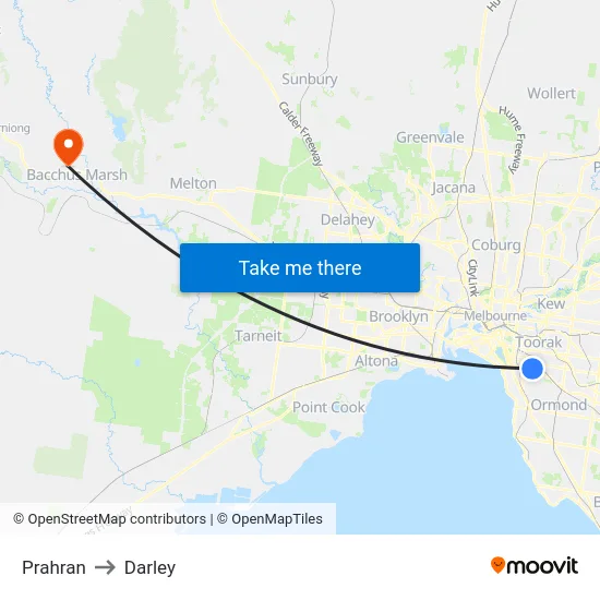 Prahran to Darley map