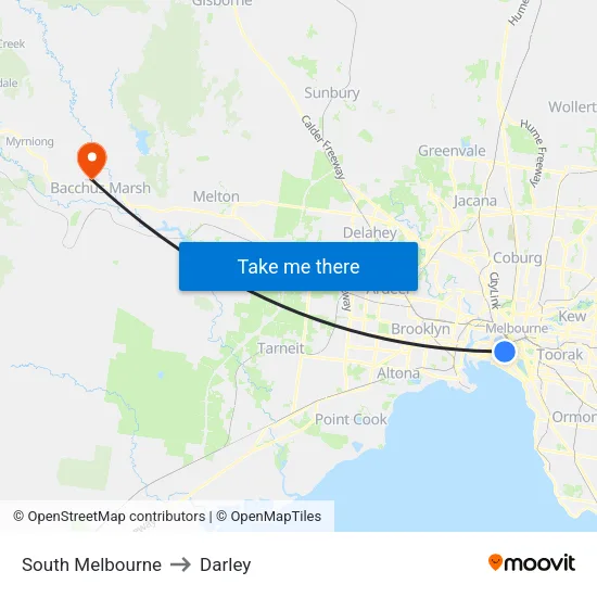 South Melbourne to Darley map