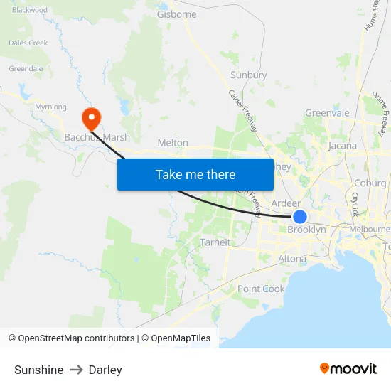 Sunshine to Darley map