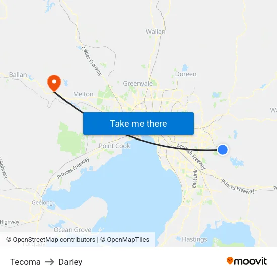 Tecoma to Darley map