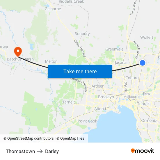 Thomastown to Darley map