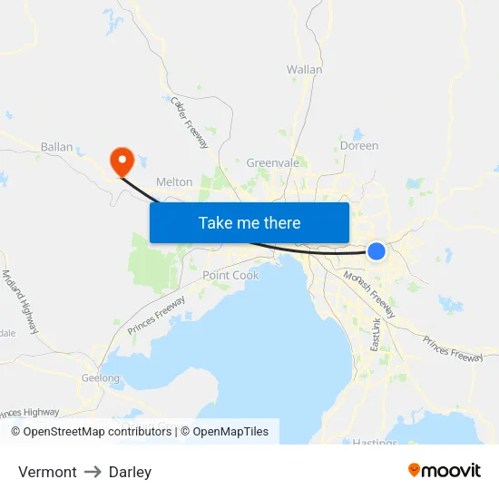 Vermont to Darley map