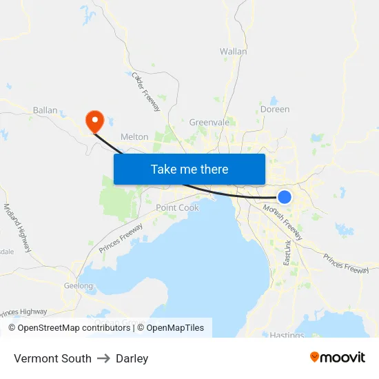 Vermont South to Darley map
