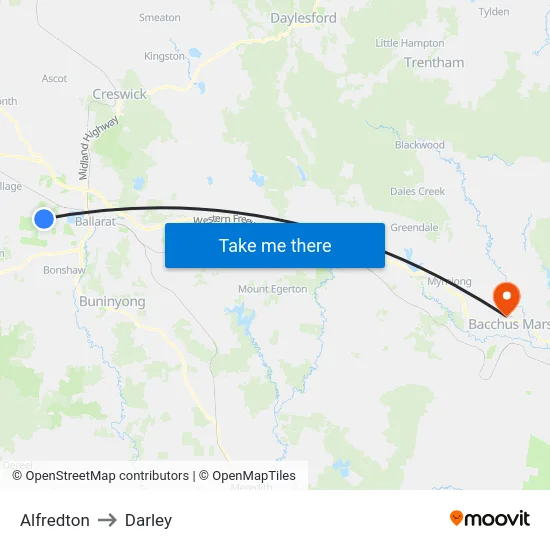 Alfredton to Darley map