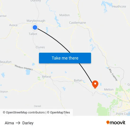 Alma to Darley map