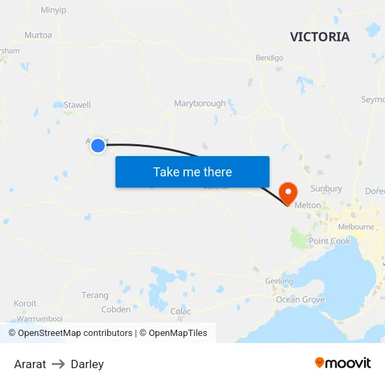 Ararat to Darley map