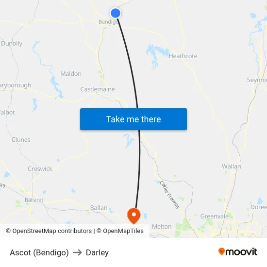 Ascot (Bendigo) to Darley map