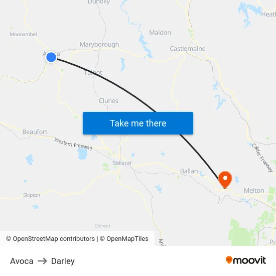 Avoca to Darley map