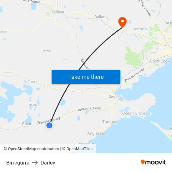 Birregurra to Darley map