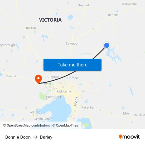 Bonnie Doon to Darley map