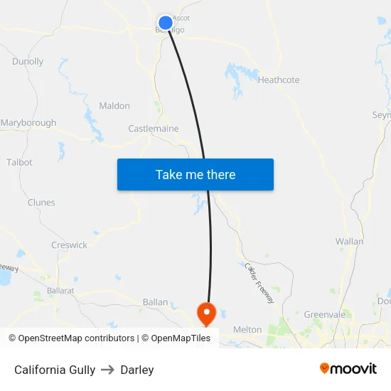 California Gully to Darley map