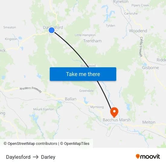 Daylesford to Darley map