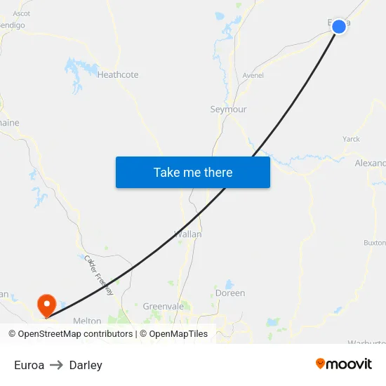 Euroa to Darley map