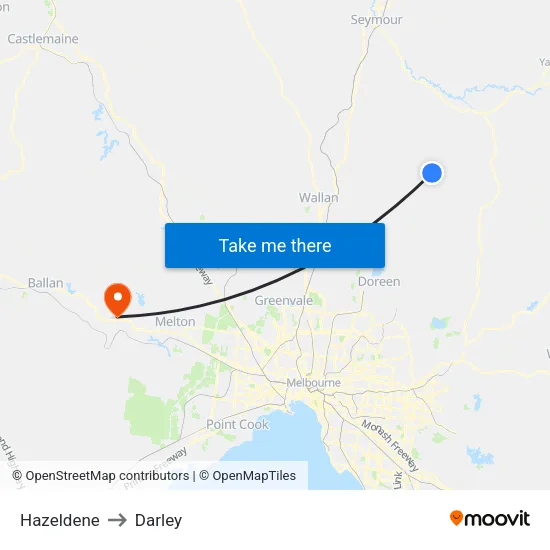 Hazeldene to Darley map