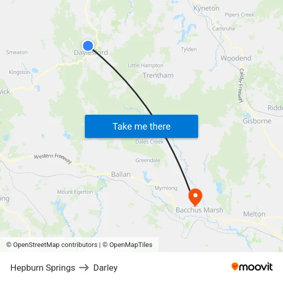 Hepburn Springs to Darley map