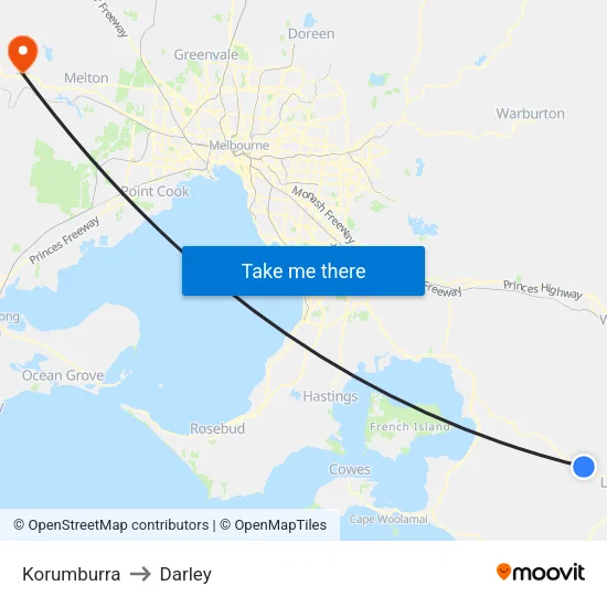 Korumburra to Darley map