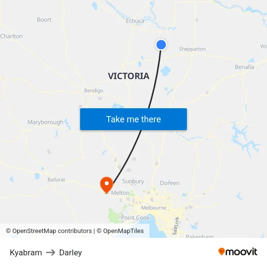Kyabram to Darley map