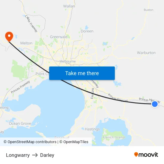 Longwarry to Darley map