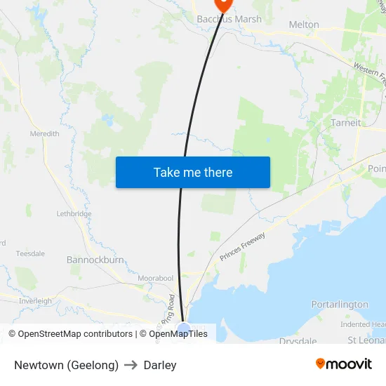 Newtown (Geelong) to Darley map
