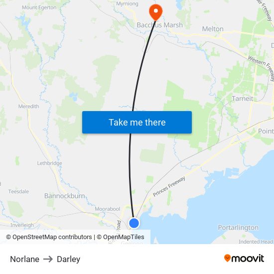 Norlane to Darley map