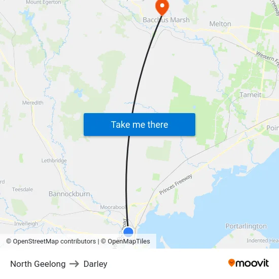 North Geelong to Darley map