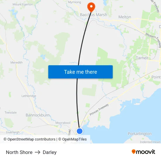 North Shore to Darley map