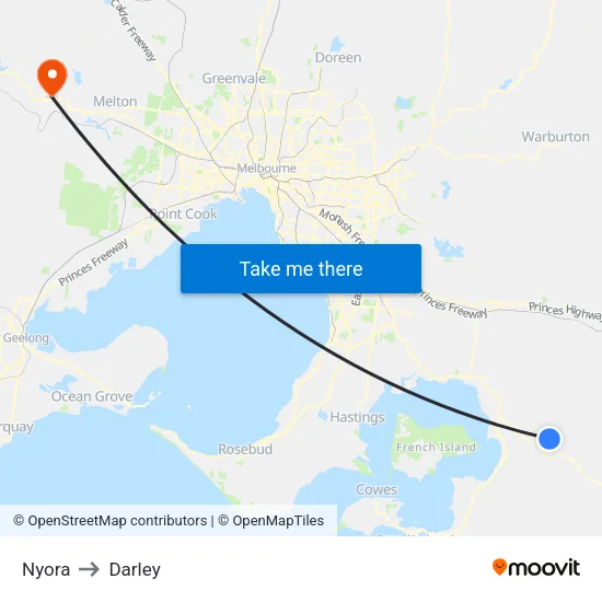 Nyora to Darley map