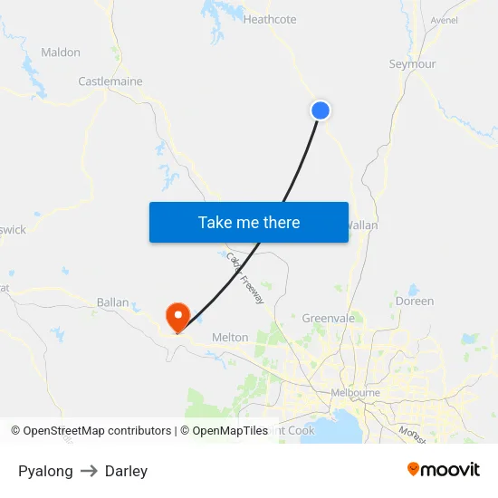 Pyalong to Darley map